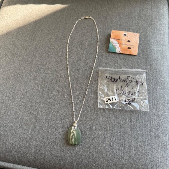 Enwraptured by Nature Necklace Sea Glass Sterling Silver Chain 18 inches - Picture 6 of 7